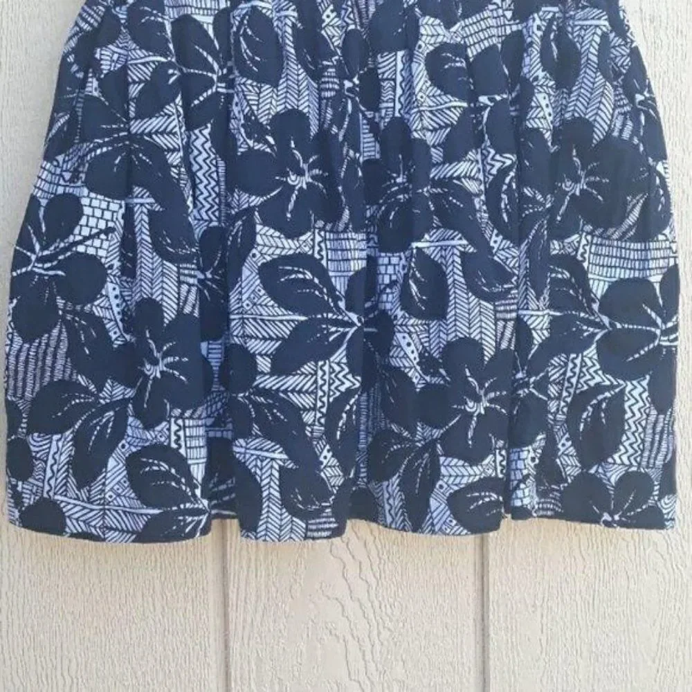 Twentyone Skirt Retro Mini Balloon Bubble Pockets Black‎ White Flower Print Sz L